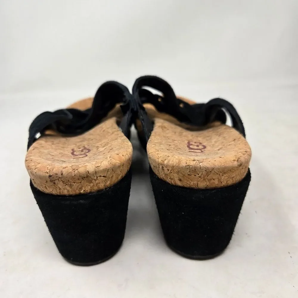 UGG Women's Lilah Black Weave‎ Cork Wedge Sandals Size 9